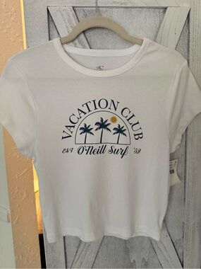 O'Neill White Graphic Tee with Navy & Gold Palm Design new with tags! Size large